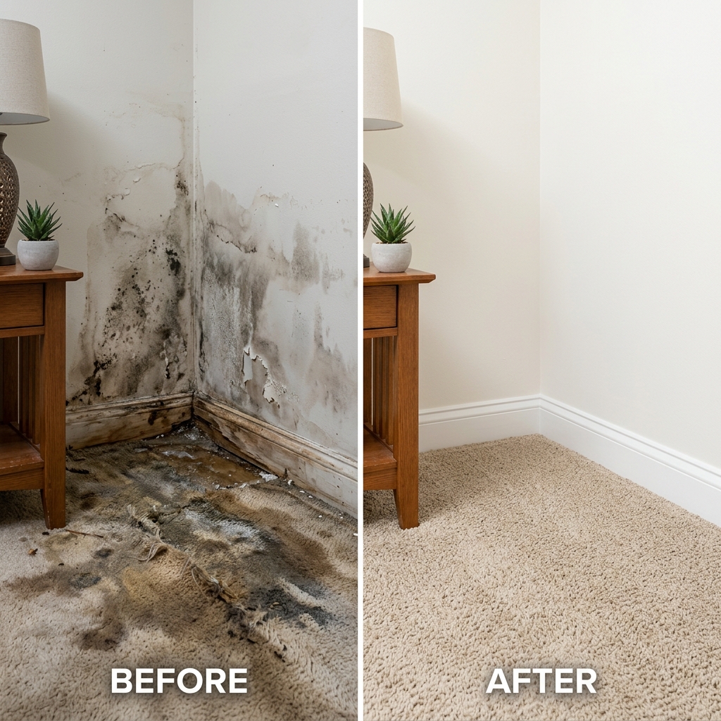 Before and after water damage restoration in Bothell