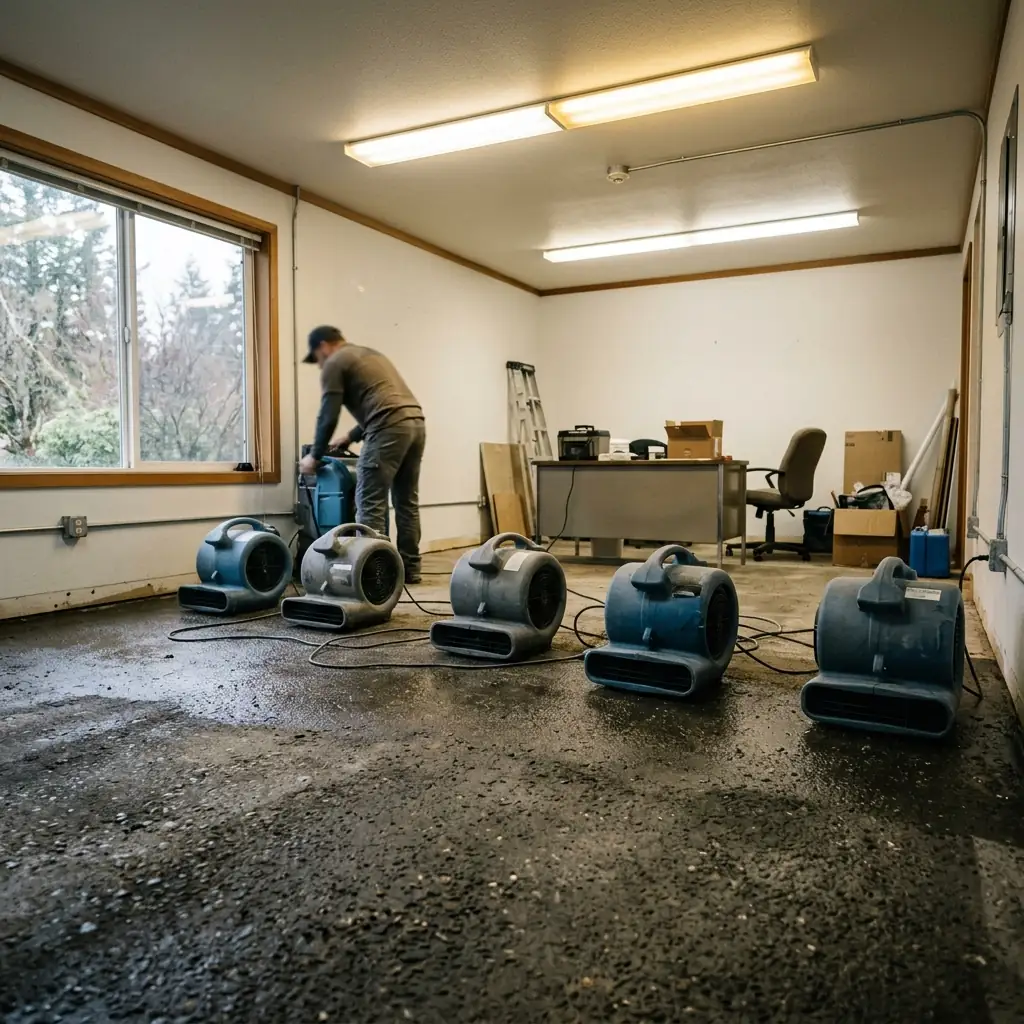 Commercial Water Damage Restoration equipment and process in Bothell