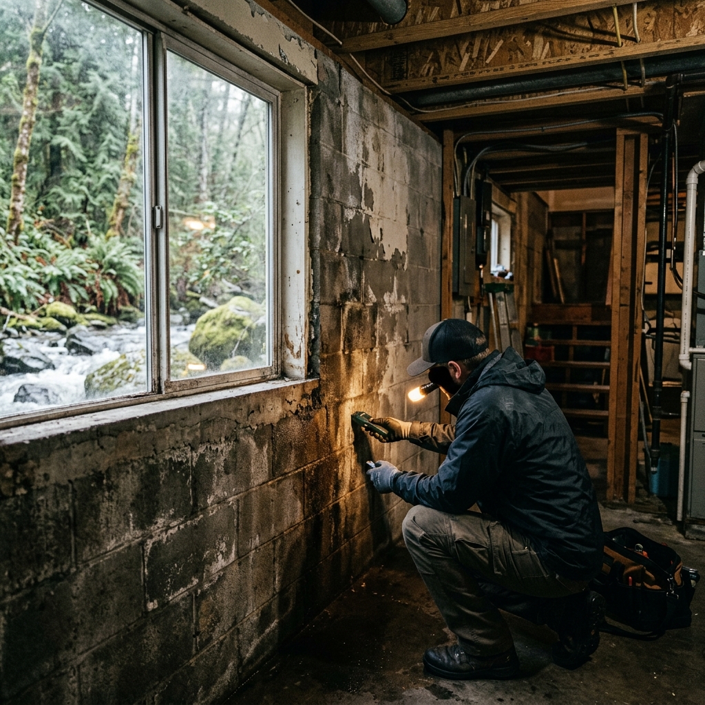 Inside a North Creek home in Bothell during a water damage inspection