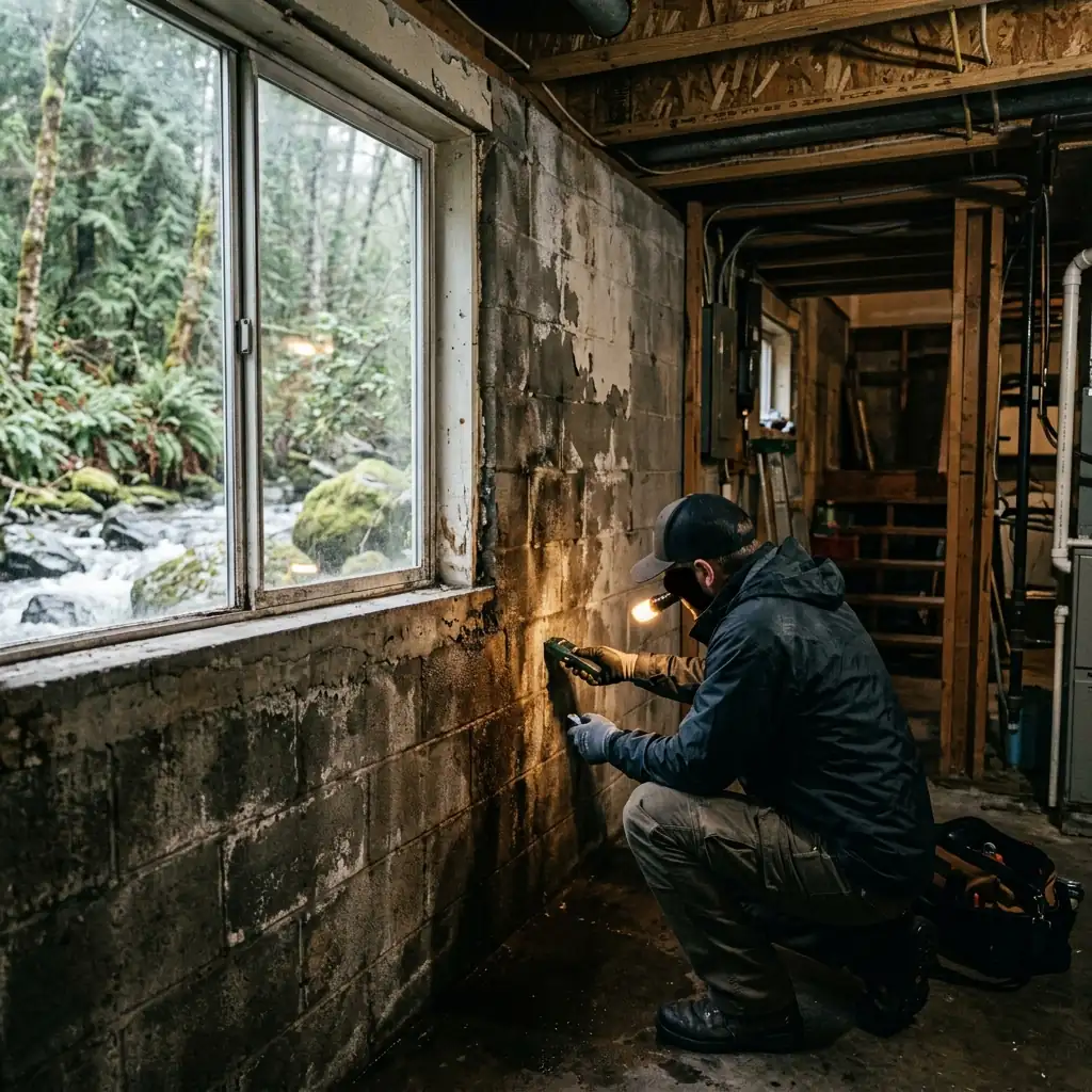 Inside a North Creek home in Bothell during a water damage inspection